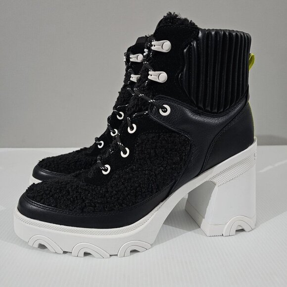 Sorel Brex Cozy Heel Boot Womens 10 Black Sea Salt White Lace Up Waterproof - Picture 1 of 16